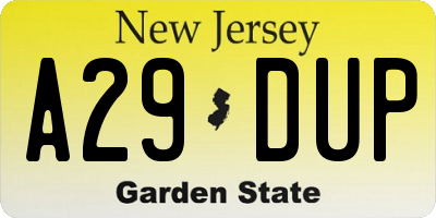 NJ license plate A29DUP