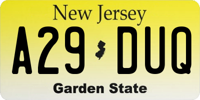 NJ license plate A29DUQ