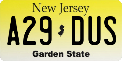NJ license plate A29DUS