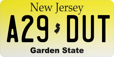 NJ license plate A29DUT