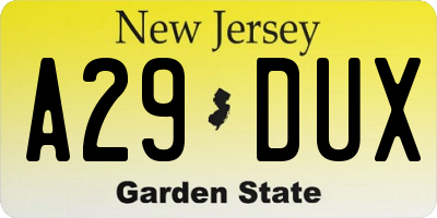 NJ license plate A29DUX