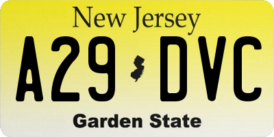 NJ license plate A29DVC