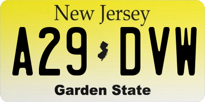 NJ license plate A29DVW