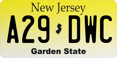 NJ license plate A29DWC
