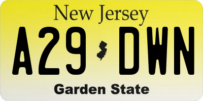 NJ license plate A29DWN