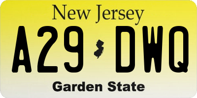 NJ license plate A29DWQ