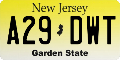 NJ license plate A29DWT