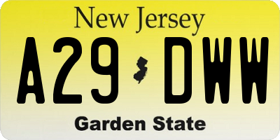 NJ license plate A29DWW