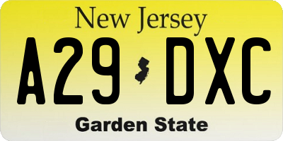 NJ license plate A29DXC