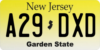 NJ license plate A29DXD