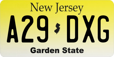 NJ license plate A29DXG