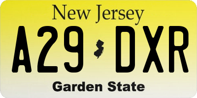 NJ license plate A29DXR