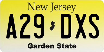 NJ license plate A29DXS