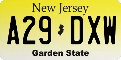 NJ license plate A29DXW