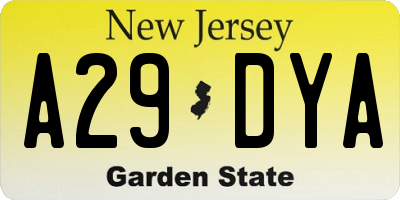 NJ license plate A29DYA