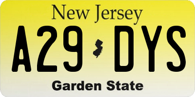NJ license plate A29DYS