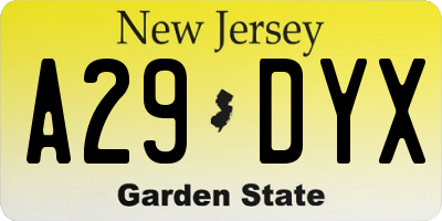 NJ license plate A29DYX