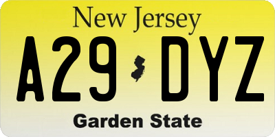 NJ license plate A29DYZ