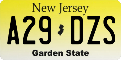 NJ license plate A29DZS