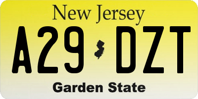 NJ license plate A29DZT