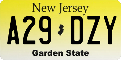 NJ license plate A29DZY