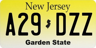 NJ license plate A29DZZ