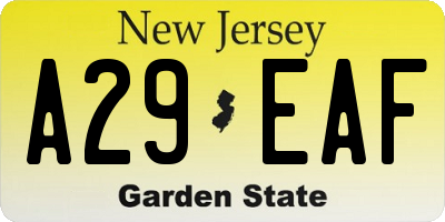 NJ license plate A29EAF