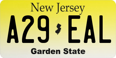 NJ license plate A29EAL
