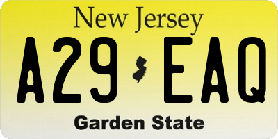 NJ license plate A29EAQ