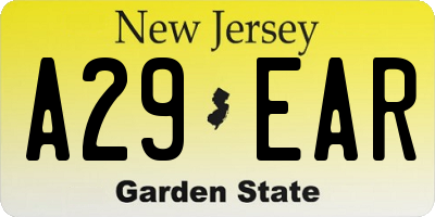 NJ license plate A29EAR