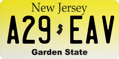 NJ license plate A29EAV