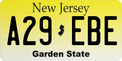 NJ license plate A29EBE