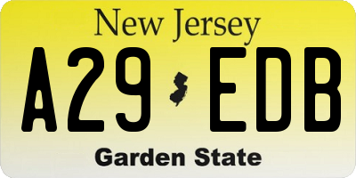NJ license plate A29EDB