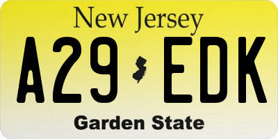 NJ license plate A29EDK