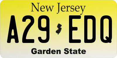 NJ license plate A29EDQ