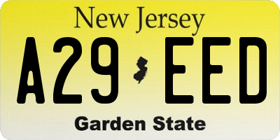 NJ license plate A29EED