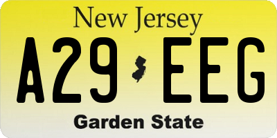 NJ license plate A29EEG