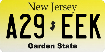 NJ license plate A29EEK