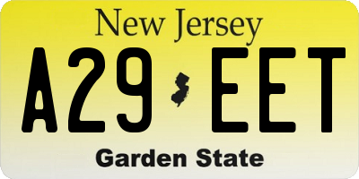 NJ license plate A29EET
