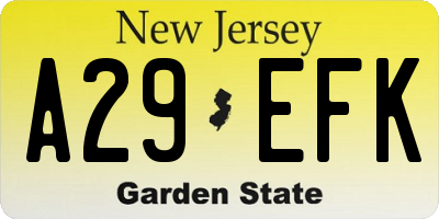 NJ license plate A29EFK