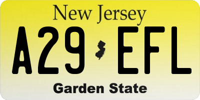 NJ license plate A29EFL