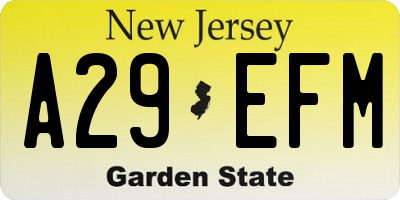 NJ license plate A29EFM