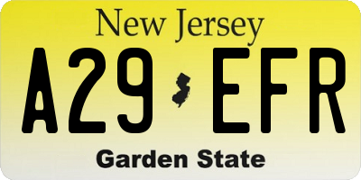 NJ license plate A29EFR