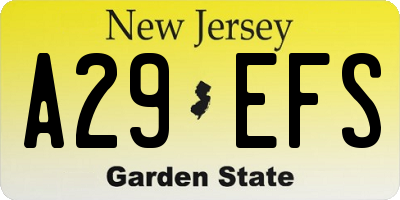 NJ license plate A29EFS