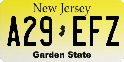 NJ license plate A29EFZ