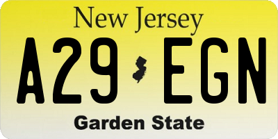 NJ license plate A29EGN
