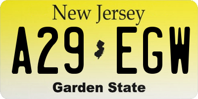 NJ license plate A29EGW