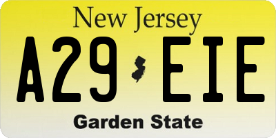 NJ license plate A29EIE