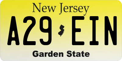 NJ license plate A29EIN