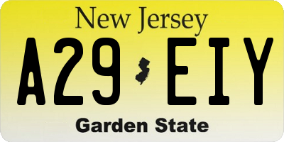 NJ license plate A29EIY